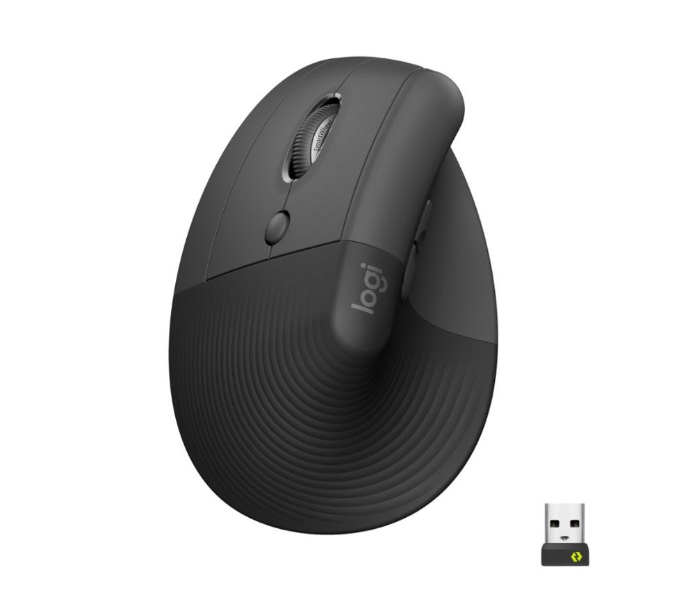 Logitech Lift | Ergonomische Draadloze Muis | Linkshandig | RF + Bluetooth | 4000 DPI | Grafiet - Matmuis - Matmuis